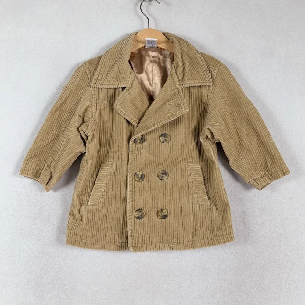Vintage Gymboree Corduroy Pea Coat Toddler 2T Tan Double Breasted Classic Preppy